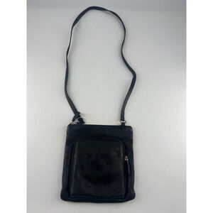 Vintage Fossil Crossbody Purse Black Leather Zipper Pockets 8x8 Basic Bag Plain